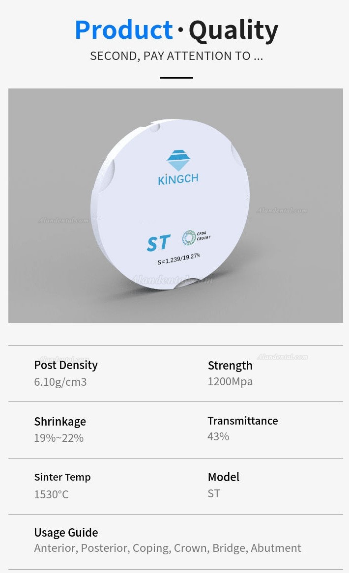 Kingch® 95*10-25mm ST/HT Dental Lab Zirconia Blank Compatible with Zirkon Zahn System System